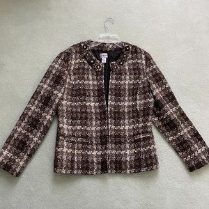 Chico's size 1 Brown multi colored cropped boucle jacket